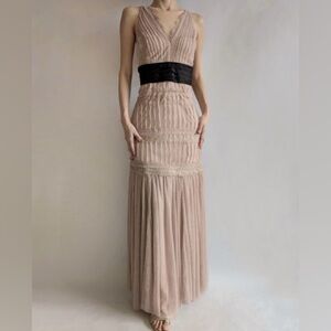 Zara Blush Pink Maxi dress with Contrast Black Waistband